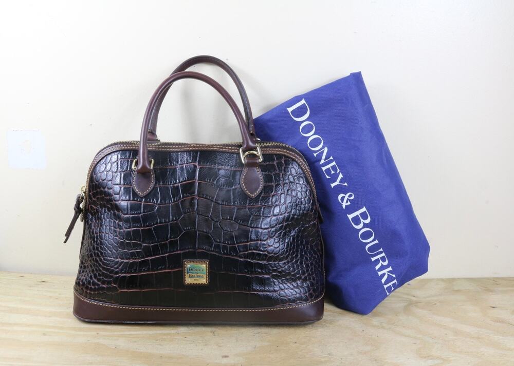 Vintage Dooney & Bourke Brown Croc Print Dome Satchel Top Handel USA